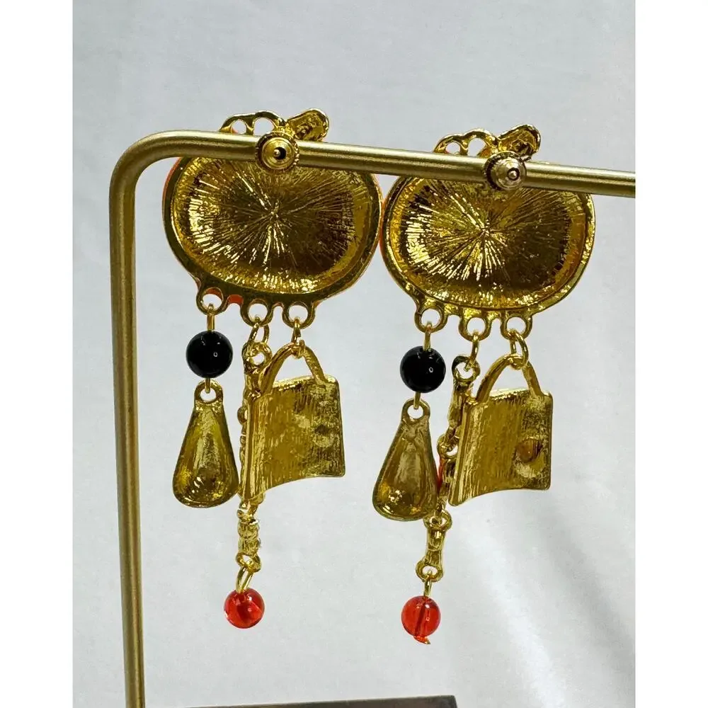 Halloween Jack O' Lantern Pumpkin Candy Corn Dangle Post Earrings 2.5